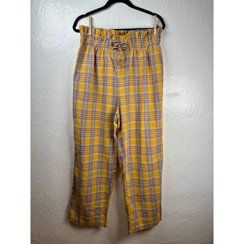 Plaid Pants Womens 0X Yellow Paperbag Waist Lightweight Pinup‎ Academia Preppy
